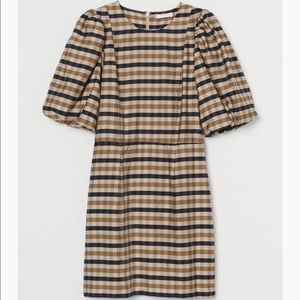H&M Puffed Sleeve Checked Mini Dress Size Small